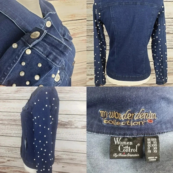 Women with Control XXS Jean Jacket w/ Pearl Sleeve - Picture 8 of 8
